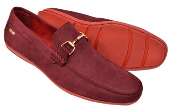 Tayno "Kral" Burgundy Pebbled Vegan Leather Bit Strap Driving Loafers