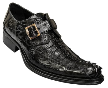 Mauri "Backstage" 44162 Black Hornback / Genuine Crocodile Shoes With Golden Buckle.