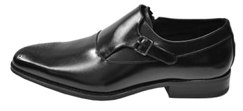 Giovanni "Keegan" Black Burnished Medallion Toe Calfskin Monk Strap Shoes