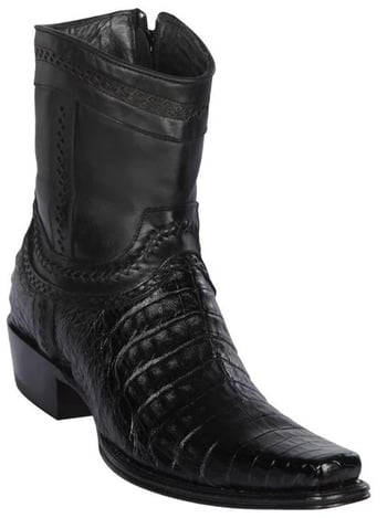 Los Altos Black Genuine  Caiman Belly European Square Toe Low Shaftt Cowboy Boots 76B8205