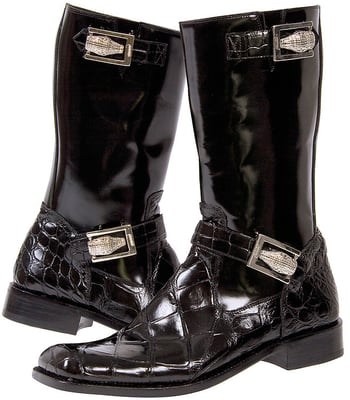 Mauri "Uptown" 44224 Black Genuine Alligator / Brushed Off Calf Boots With Alligator Head Buckle