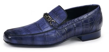 Mauri ''Simeto'' 4894 Wonder Blue Genuine Baby Alligator Hand Painted Moc-Toe Bit Strap Loafers.