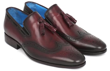 Paul Parkman ''WL34-BRD" Bordeaux Genuine Leather Wingtip Tassel Loafers