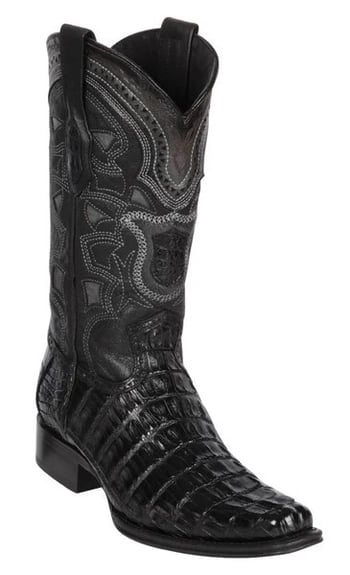 Los Altos Black Genuine Caiman Tail European Square Toe Cowboy Boots 760105