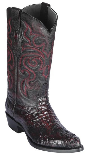 Los Altos Black Cherry Genuine Caiman Hornack Leather J Toe Cowboy Boots 990218