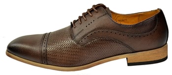 Antonio Cerrelli Brown Woven / Pebbled Vegan Leather Cap Toe Oxford Shoes 6875