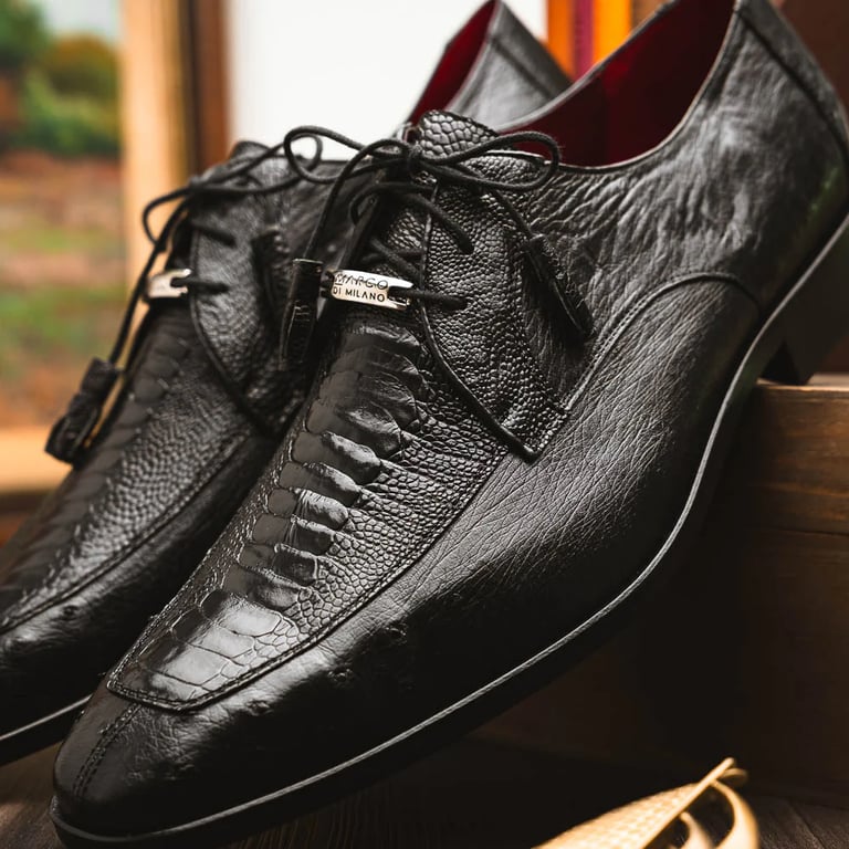 Marco Di Milano Andretti Ostrich Leg Shoes Black / White US 11.5 Marco Di Milano Andretti Ostrich Leg Shoes White / Black  main image 2