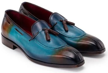 Paul Parkman 8135-BLU Blue Genuine Patina Leather Split Toe Tassel Loafer