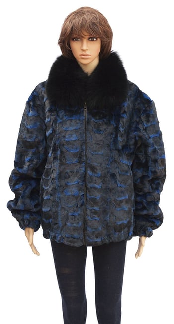 Winter Fur Ladies Blue Sheared Diamond Mink Jacket With Collar W79S05NV.