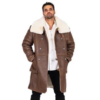 G-Gator 6110 Brown Genuine Sheepskin Button-Up Trench Coat