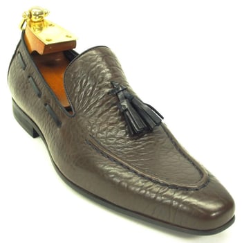 Carrucci KS1377-05 Brown/Navy Genuine Leather Contrast-Tassel Loafers