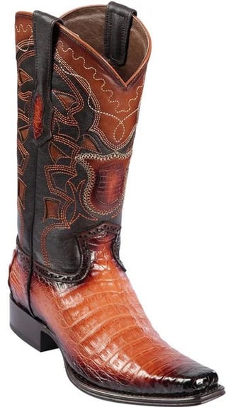 Los Altos Faded Cognac Genuine Caiman Belly European Square Toe Cowboy Boots 768257