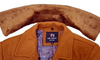 De-Niko Camel Wool Blend Single Breasted Pea Coat / Removable Faux Fur Collar MW939