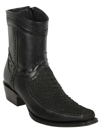 Los Altos  Black Genuine Suede Finish Boots Leather  European Square Toe Low Shaft Cowboy Boots 76BFN5705