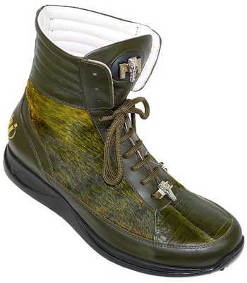 Mauri 8911 Money Green Genuine Alligator / Marbleized Pony Hair Boots.