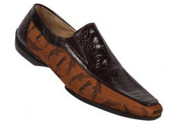 Mauri  2626/1 Trigator Fabric Dark Orange / Ostrich Leg Dark Brown Loafer Shoes