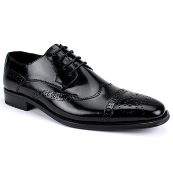 Giovanni Brogue Black Genuine Calfskin Derby Lace-Up Perforated Wingtip Shoes