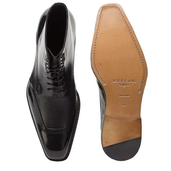 Mezlan Black Polished Calfskin and Deerskin Leather Dress Boots