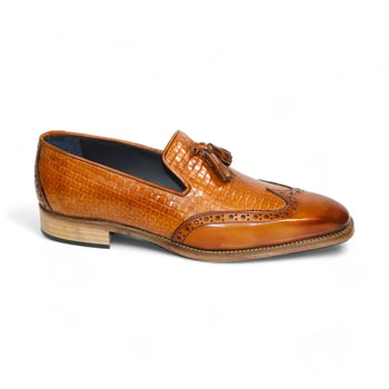 Duca Di Matiste "Cosenza" Cognac Genuine Italian Calf Leather Weave Print Loafers.