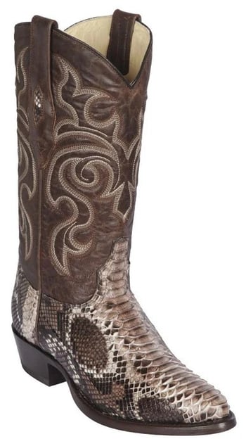 Los Altos Rustic Brown Genuine Python Snakeskin Round Roper Toe Cowboy Boots 605785