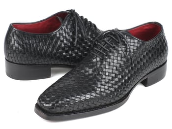 Paul Parkman ''044WN86" Black Genuine Woven Leather Lace-Up Shoes.