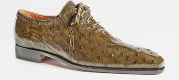 Mauri "4879" Forest Green Genuine Ostrich Lace-Up Shoes.