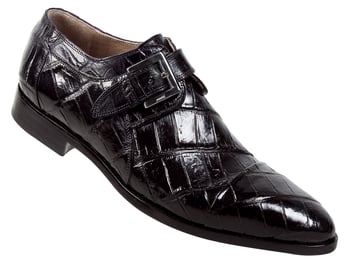 Mauri 1063 Black Genuine All-Over Body Alligator Monk Strap Shoes.