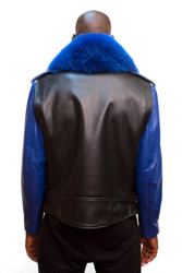 G-Gator Blue / Black Motorcycle Biker Jacket With Fur Collar 3011.