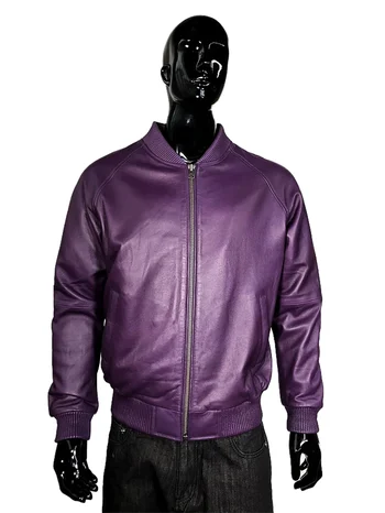 G-Gator Purple Genuine Lambskin Leather Baseball Varsity Bomber Jacket 1051.